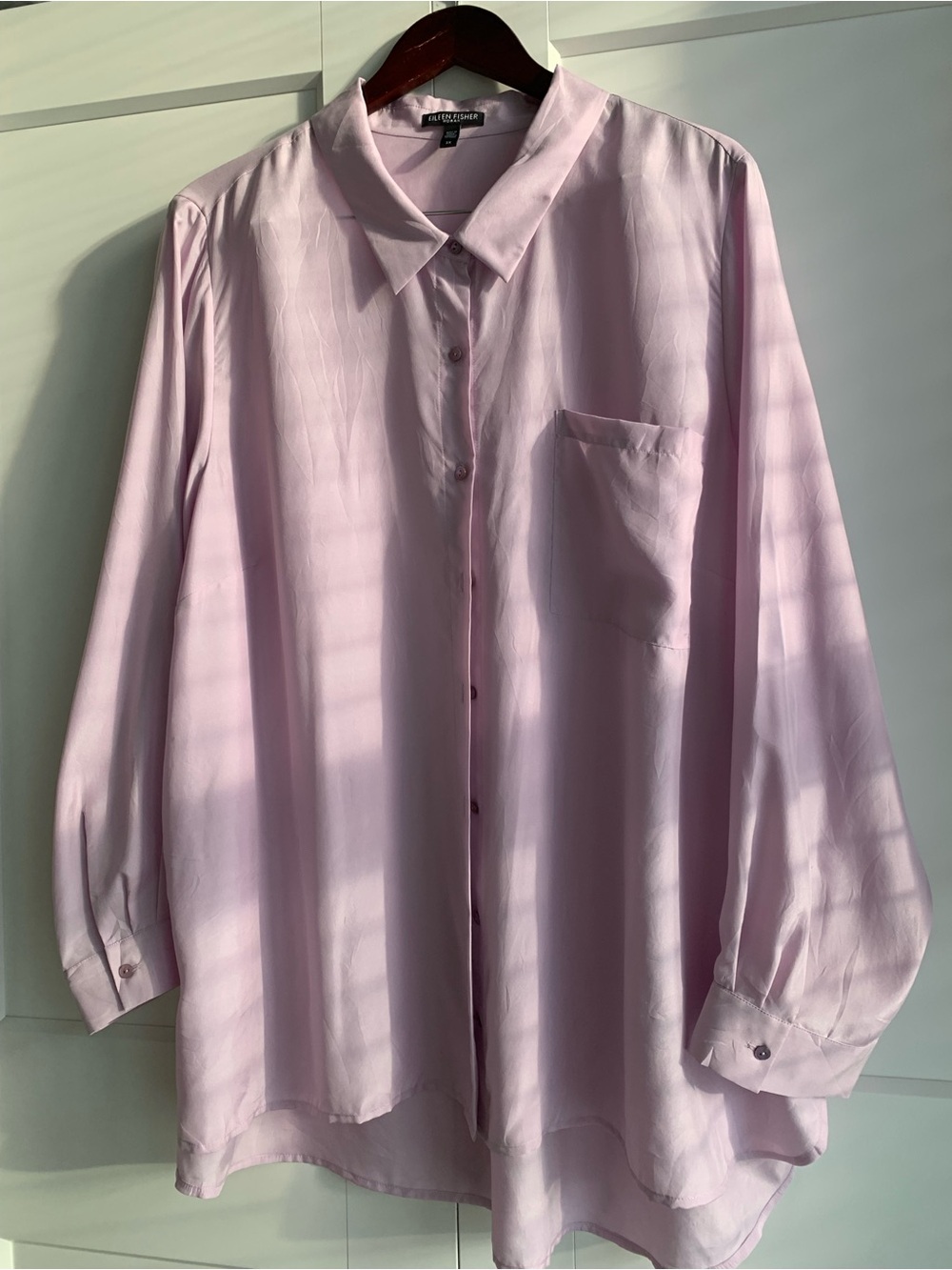 Eileen Fisher 100% Silk classic collar light Lavender Button down Blouse 3XL - Picture 2 of 8